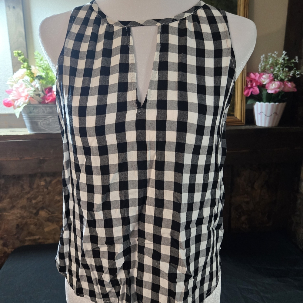 LOFT Black and White Gingham Tank Top